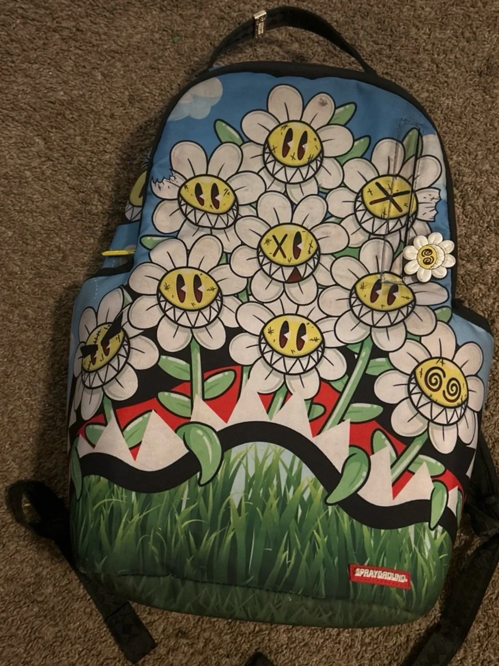 Sprayground Red Patch Backpack with Lime Green Interior